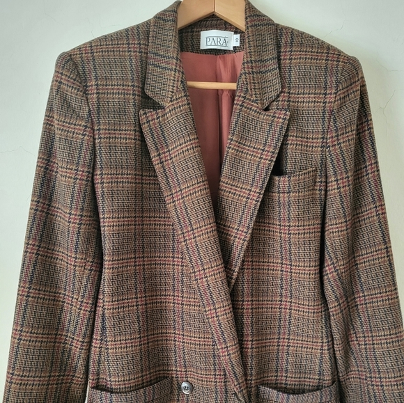 Vintage Para Double Breasted Wool Blend Plaid Blazer Size 10 - Picture 3 of 16